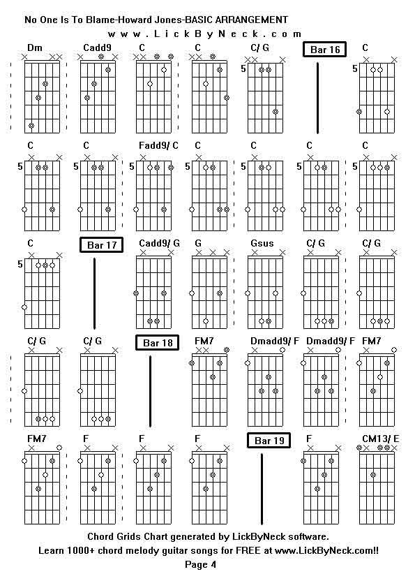 Chord Grids Chart of chord melody fingerstyle guitar song-No One Is To Blame-Howard Jones-BASIC ARRANGEMENT,generated by LickByNeck software.